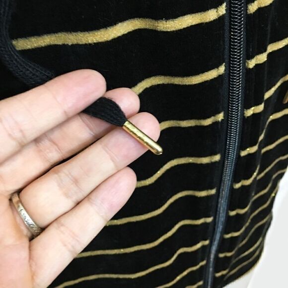 IMNYC BLACK VELOUR HOODY WITH GOLD STRIPE 🌻 - Picture 5 of 9